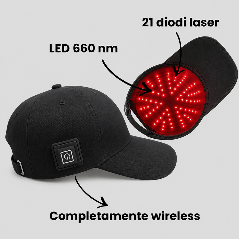 Cappello LED rossi ricrescita capelli